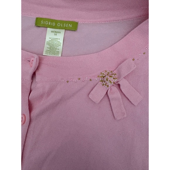 Sigrid Olsen Woman 1X Pink Embellished Button Front Knit Cardigan Sweater - Picture 7 of 8
